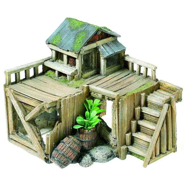 Classic Wooden House With Plants for fish aquatics tank