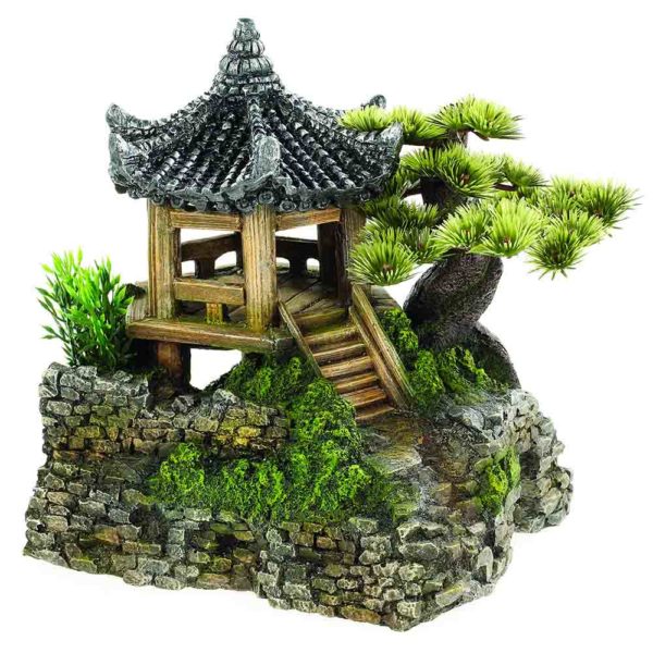 Classic Pagoda and Plants. Oriental fish tank decorations