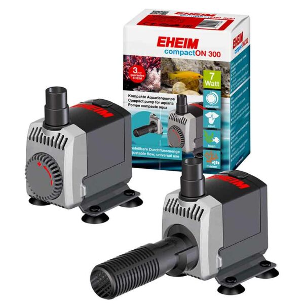 The Eheim CompactON 300 footprint is tiny for such a powerful pump, thus the name "Compact". At only 72mm Long x 38mm wide x 62mm high fitment is easy even in confined spaces.