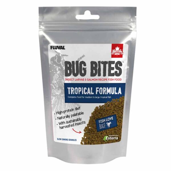Fluval Bug Bites Tropical Granules 125g powerful colour enhancer and complete feed for tropical fish