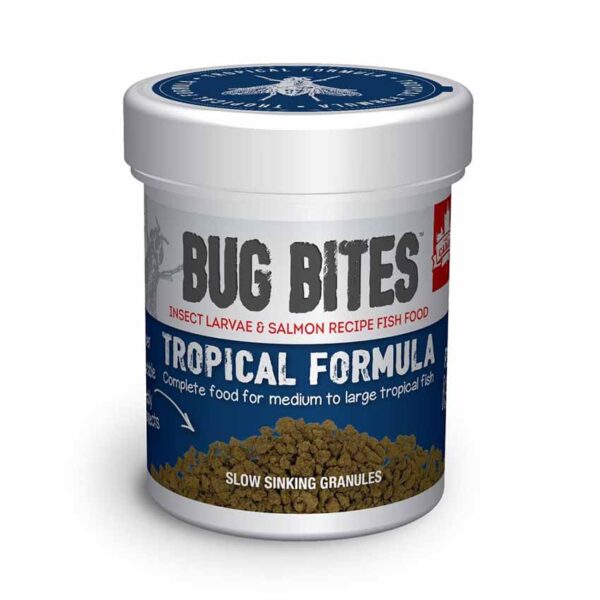 Fluval Bug Bites Tropical Granules 45g for colour enhancement is all auqarium and fish tank tropical fish - available at Abyss Aquatics UK