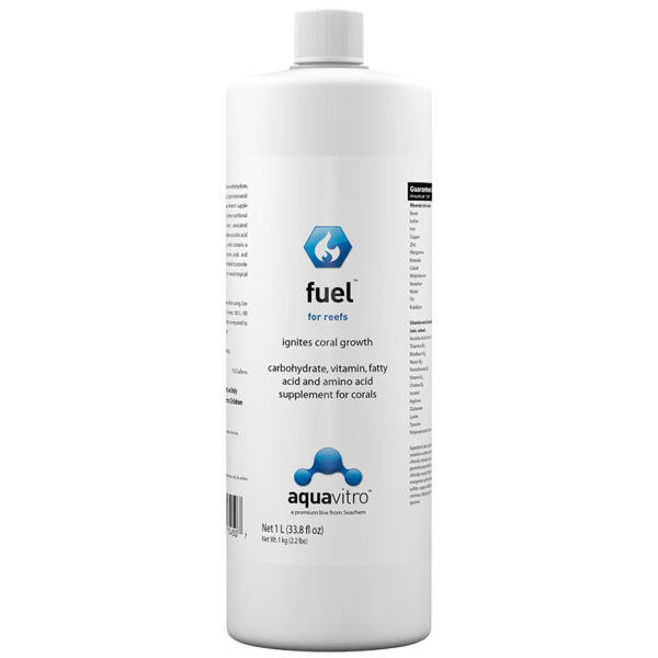 fuel™ Comprehensive carbohydrate, vitamin, amino acid, and polyunsaturated fatty acid supplement for corals Ascorbic acid in a base of chlorella Makes a trace element supplement unnecessary