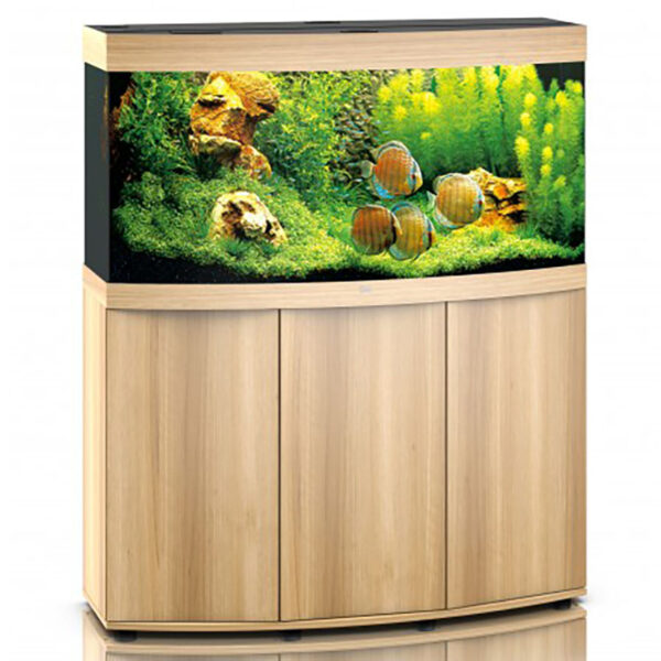 Small but exclusive: JUWEL Vision 260 Led and Cabinet Light Wood Elegant in appearance and perfectly matching details! At 92 cm wide, the VISION 260 LED is the smallest aquarium in the VISION range. Thanks to its curved front panel, the VISION 260 LED has great presence – and not only in small rooms. The safety base frame ensures especially safe positioning and allows you to set up your aquarium easily, with no need for special supports. Painstaking workmanship from Germany, top-quality materials and perfectly tuned technology guarantee the very best of quality and safety, meaning a long service life for your VISION 260 LED. Choose between black, dark wood, beech and white.