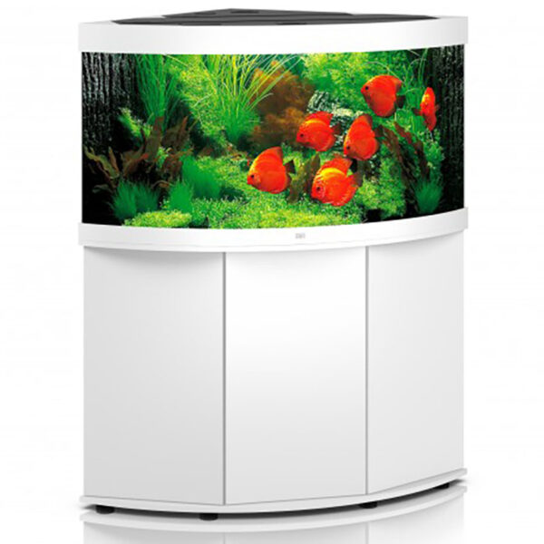 Extraordinary depth: JUWEL TRIGON 350 LED. The Trigon 350 Led Cabinet White will stand out in any corner, with its extraordinary depth of 87cm, curved front panel and optimum lighting provided by four fluorescent tubes. Large fish and even the most demanding of marine species will be right at home in the TRIGON 350 LED. The safety base frame ensures especially safe positioning and allows you to set up your aquarium easily, with no need for special supports. Painstaking workmanship from Germany, top-quality materials and perfectly tuned technology guarantee the very best of quality and safety, meaning a long service life for your TRIGON 350 LED. Choose from black, dark wood, light wood and white.