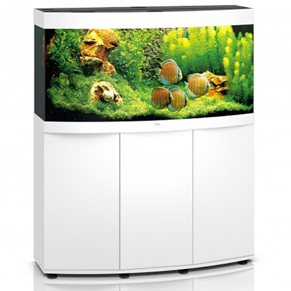 Small but exclusive: JUWEL Vision 260 Led and Cabinet White Elegant in appearance and perfectly matching details! At 92 cm wide, the VISION 260 LED is the smallest aquarium in the VISION range. Thanks to its curved front panel, the VISION 260 LED has great presence – and not only in small rooms. The safety base frame ensures especially safe positioning and allows you to set up your aquarium easily, with no need for special supports. Painstaking workmanship from Germany, top-quality materials and perfectly tuned technology guarantee the very best of quality and safety, meaning a long service life for your VISION 260 LED. Choose between black, dark wood, beech and white.