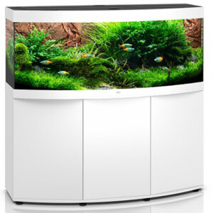 Boundless possibilities: JUWEL Vision 450 Led and Cabinet White No aquarium embodies this characteristic as well as the VISION 450 LED. With its curved front panel, outstanding height and four-lamp LED lighting, this aquarium creates an extra-special setting. The safety base frame ensures especially safe positioning and allows you to set up your aquarium easily, with no need for special supports. Painstaking workmanship from Germany, top-quality materials and perfectly tuned technology guarantee the very best quality and safety, meaning a long service life for your VISION 450 LED. Choose from black, dark wood, beech and white