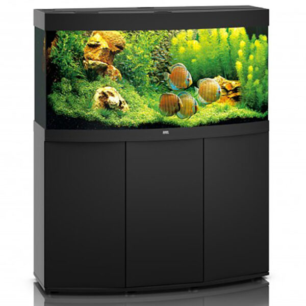 Small but exclusive: JUWEL Vision 260 Led and Cabinet Black Elegant in appearance and perfectly matching details! At 92 cm wide, the VISION 260 LED is the smallest aquarium in the VISION range. Thanks to its curved front panel, the VISION 260 LED has great presence – and not only in small rooms. The safety base frame ensures especially safe positioning and allows you to set up your aquarium easily, with no need for special supports. Painstaking workmanship from Germany, top-quality materials and perfectly tuned technology guarantee the very best of quality and safety, meaning a long service life for your VISION 260 LED. Choose between black, dark wood, beech and white.