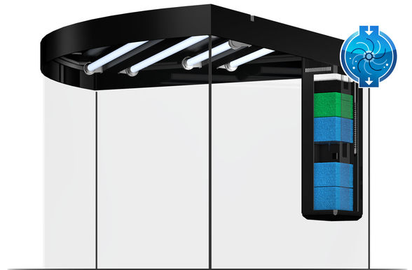 The Trigon 350 Led Cabinet Uses TheBioflow XL / Filter System.