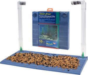 a picture of an undergravel filter partially covered so as to show the way it works