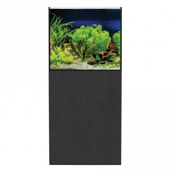 Aqua One AquaSys 150 Black Ash aquarium. The tank itself measures 60 x 55 x 53cm, providing ample space for a variety of aquatic life. The accompanying cabinet measures 60 x 55 x 80cm,