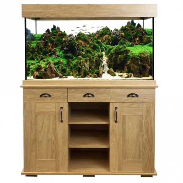 Fluval Shaker 252L Hampshire Oak Aquarium & Cabinet Set. The spacious 252-liter tank (Dimensions: 111cm x 43cm x 139cm) provides ample room for a diverse array of fish and aquatic flora. Its sleek design seamlessly integrates with any decor, while the Hampshire Oak finish adds a touch of sophistication to your surroundings.