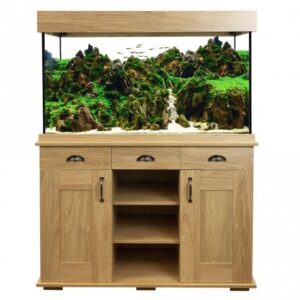 The spacious Fluval Shaker 345L Hampshire Oak Aquarium liter tank (Dimensions: 120cm x 50cm x 55cm) provides ample space for a variety of fish and aquatic plants. Its sleek design seamlessly blends with any decor, while the Hampshire Oak finish adds a touch of elegance to your space.